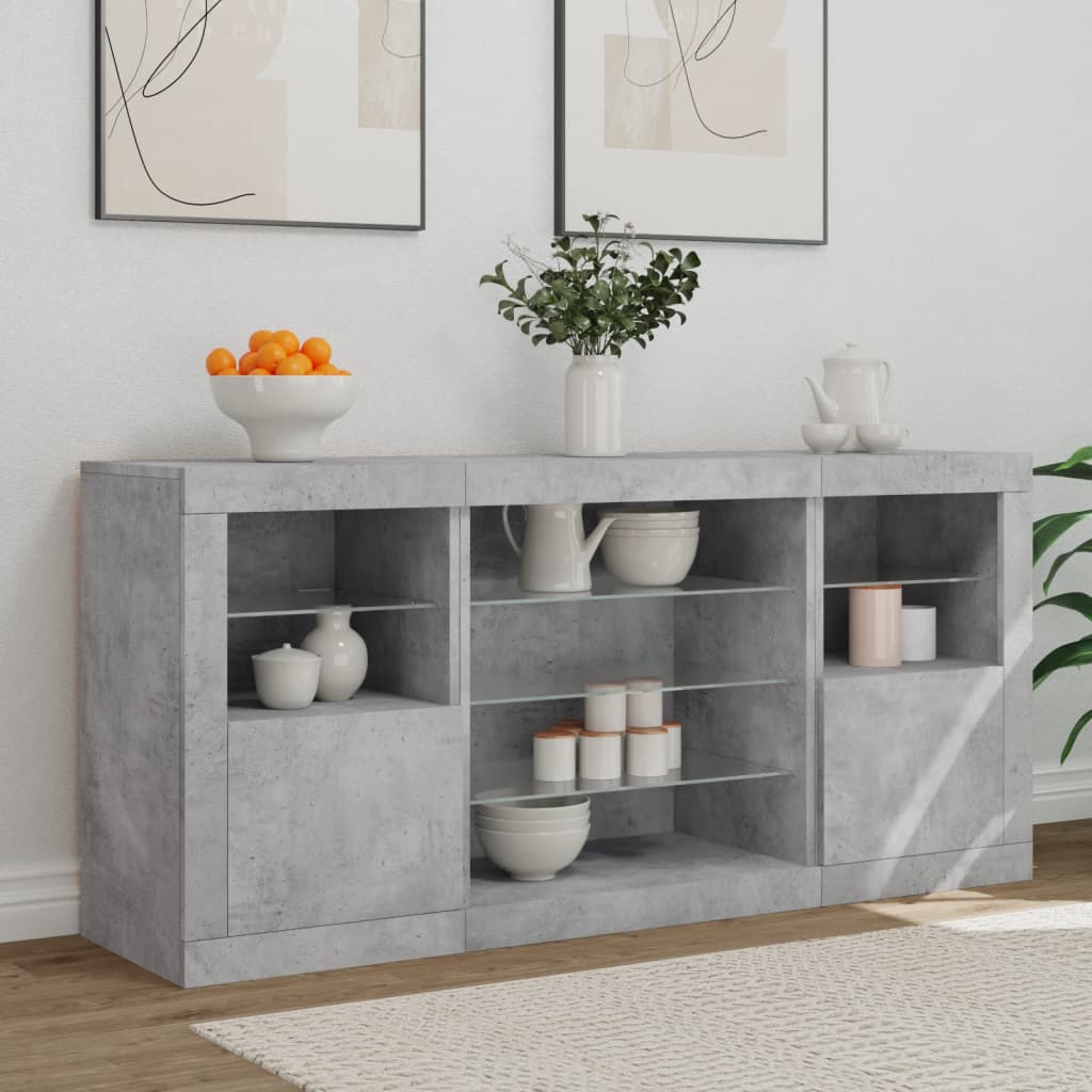 Credenza con Luci LED Grigio Cemento 142,5x37x67 cm 3209089