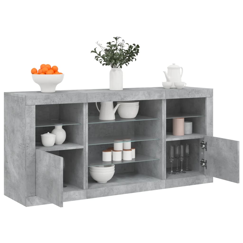 Credenza con Luci LED Grigio Cemento 142,5x37x67 cm 3209089
