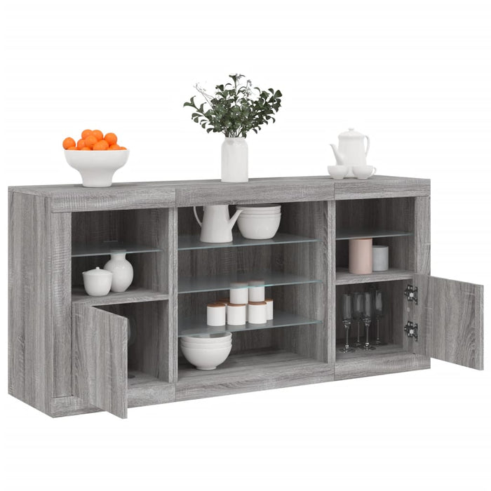 Credenza con Luci LED Grigio Sonoma 142,5x37x67 cm 3209091