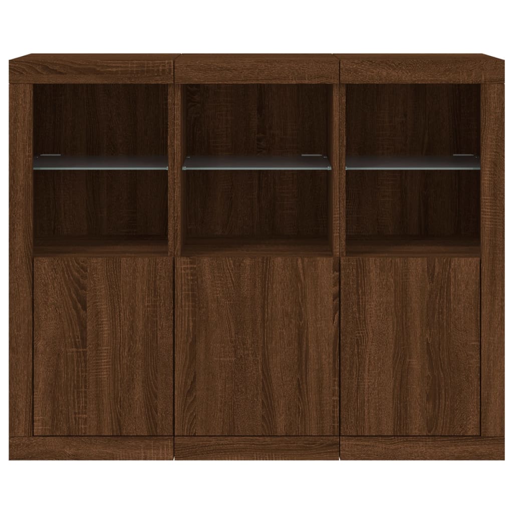 Credenze con Luci LED 3 pz Rovere Marrone in Legno Multistrato 3209106