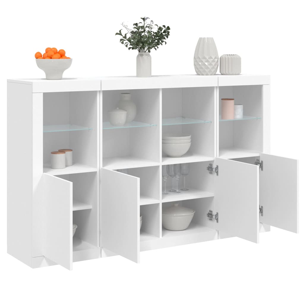 Credenze con Luci LED 3 pz Bianche in Legno Multistratocod mxl 109850