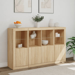 Credenze con Luci LED 3 pz Rovere Sonoma in Legno Multistrato 3209116