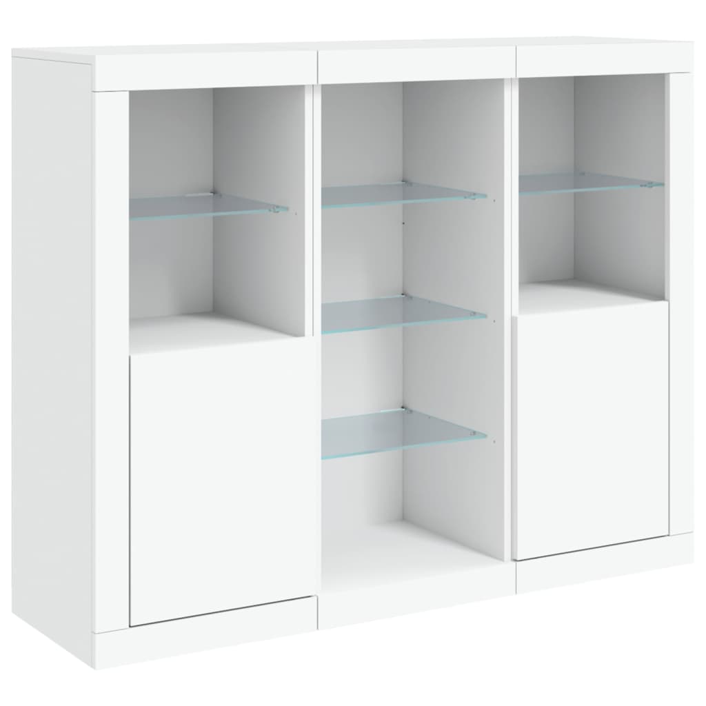 Credenze con Luci LED 3 pz Bianche in Legno Multistrato 3209121