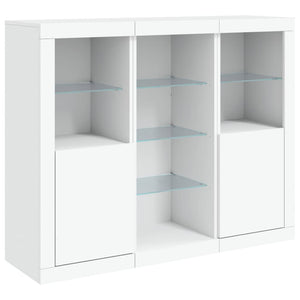 Credenze con Luci LED 3 pz Bianche in Legno Multistrato 3209121