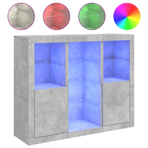 Credenze con Luci LED 3 pz Grigio Cemento in Legno Multistrato 3209124