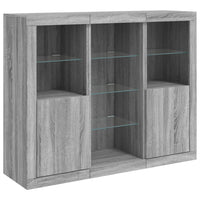 Credenza Credenza Comò Armadietto Organizzatore Cucina Soggiorno Soggiorno con luci a LED 3 pezzi Legno ingegnerizzato Sonoma Grigio 02_0037232