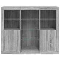Credenza Credenza Comò Armadietto Organizzatore Cucina Soggiorno Soggiorno con luci a LED 3 pezzi Legno ingegnerizzato Sonoma Grigio 02_0037232