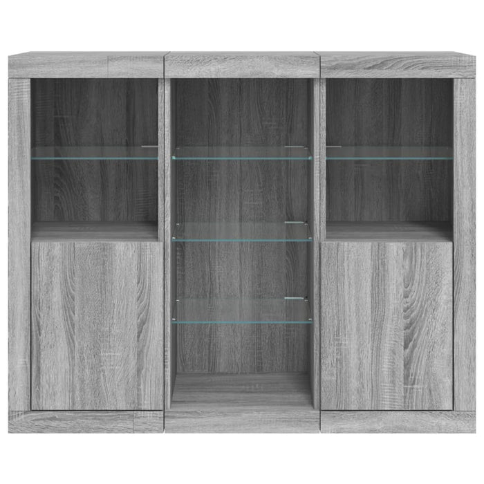 Credenza Credenza Comò Armadietto Organizzatore Cucina Soggiorno Soggiorno con luci a LED 3 pezzi Legno ingegnerizzato Sonoma Grigio 02_0037232