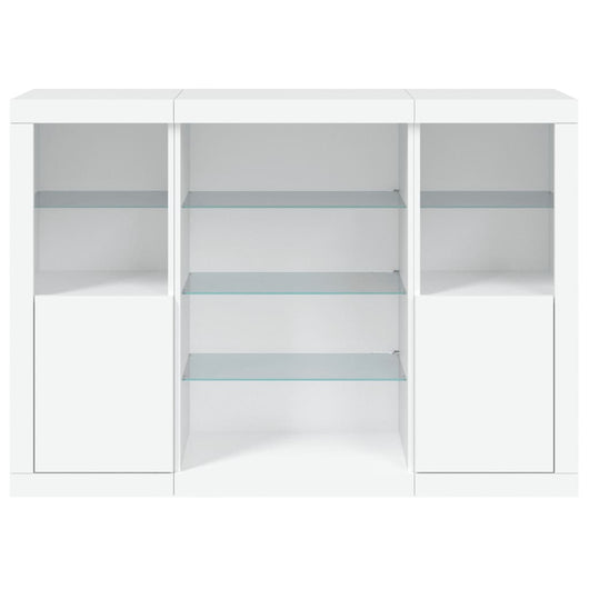 Credenza a buffet cassettiera mobiletto portaoggetti organizer per cucina soggiorno salotto con luci a LED 3 pezzi legno ingegnerizzato bianco 02_0037196