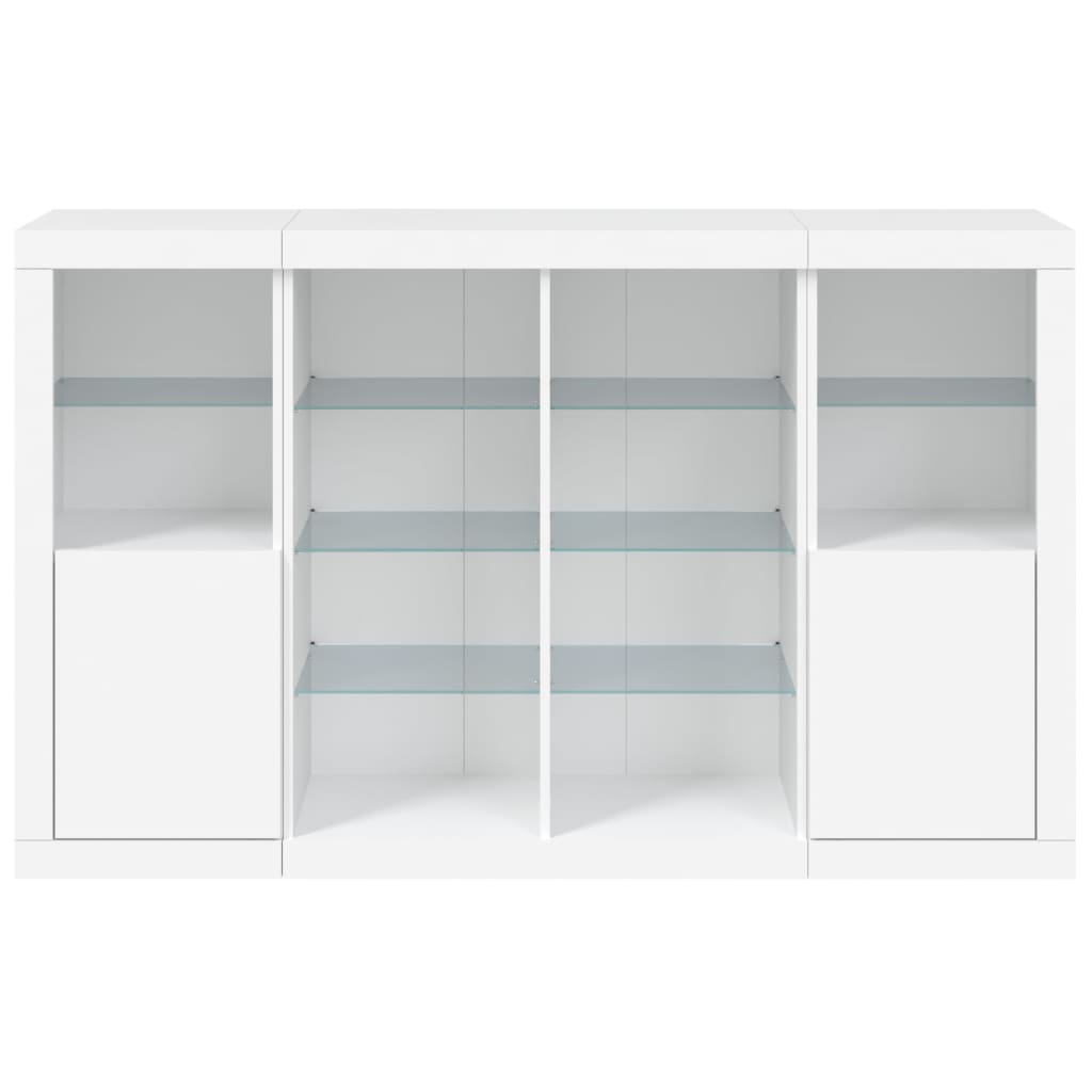 Credenze con Luci LED 3 pz Bianche in Legno Multistrato 3209135