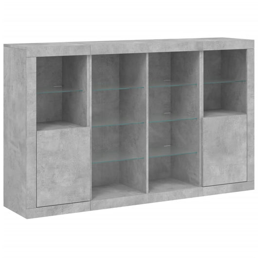 Credenza a buffet cassettiera mobiletto portaoggetti organizer per cucina soggiorno salotto con luci a LED 3 pezzi legno ingegnerizzato grigio 02_0037221