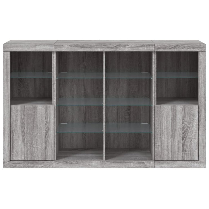 Credenza a buffet cassettiera mobiletto portaoggetti cucina soggiorno salotto con luci a LED 3 pezzi legno ingegnerizzato Sonoma grigio 02_0037236