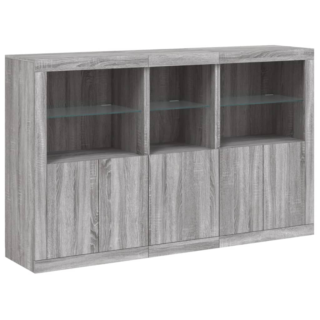 Credenza con Luci LED-Buffet-Armadio da cucina Grigio Sonoma 162x37x100 cm