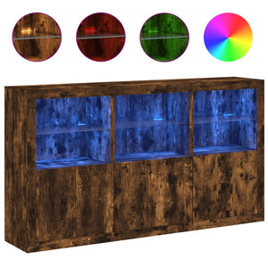Credenza con Luci LED Rovere Fumo 181,5x37x100 cm 3209153