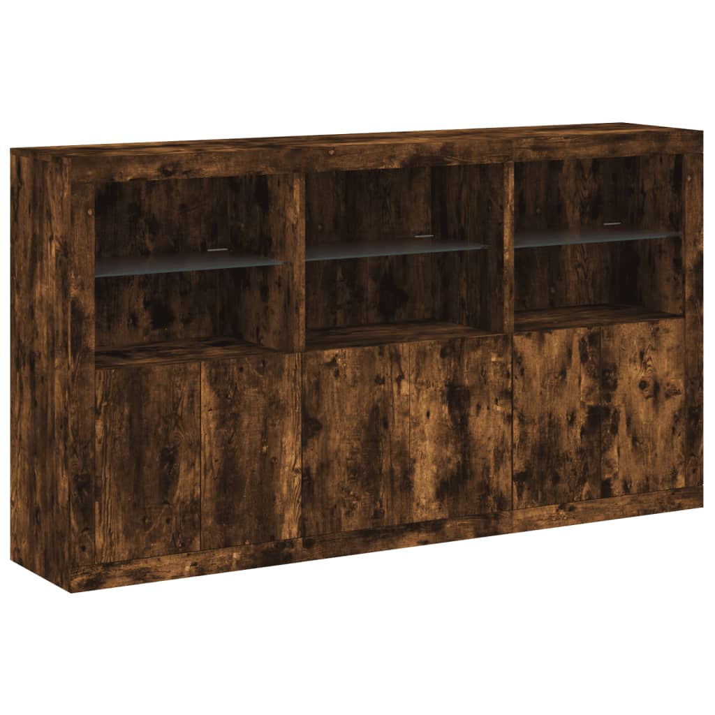 Credenza con Luci LED Rovere Fumo 181,5x37x100 cm 3209153