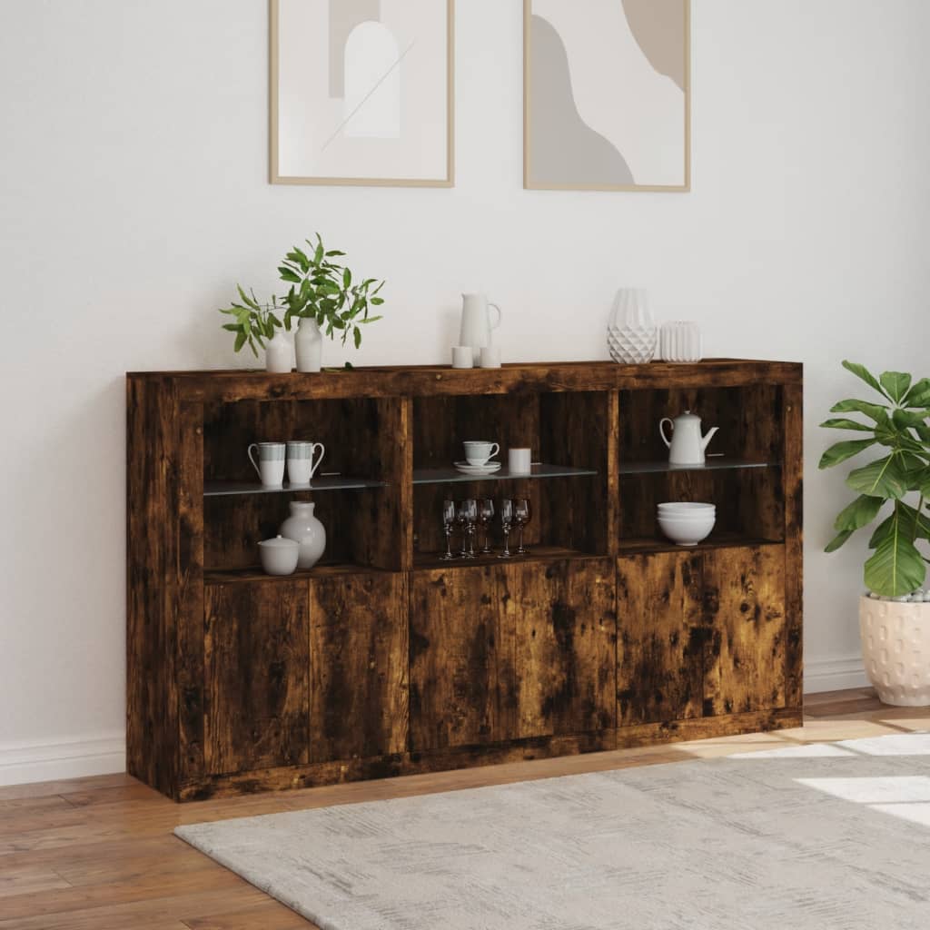 Credenza con Luci LED Rovere Fumo 181,5x37x100 cm 3209153