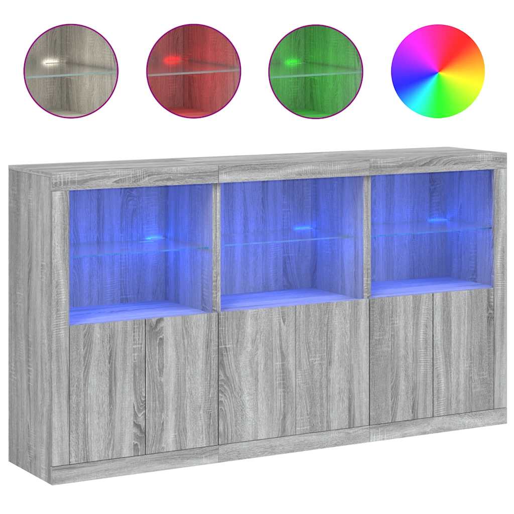 Credenza con Luci LED-Buffet-Armadio da cucina Grigio Sonoma 181,5x37x100 cm 747187