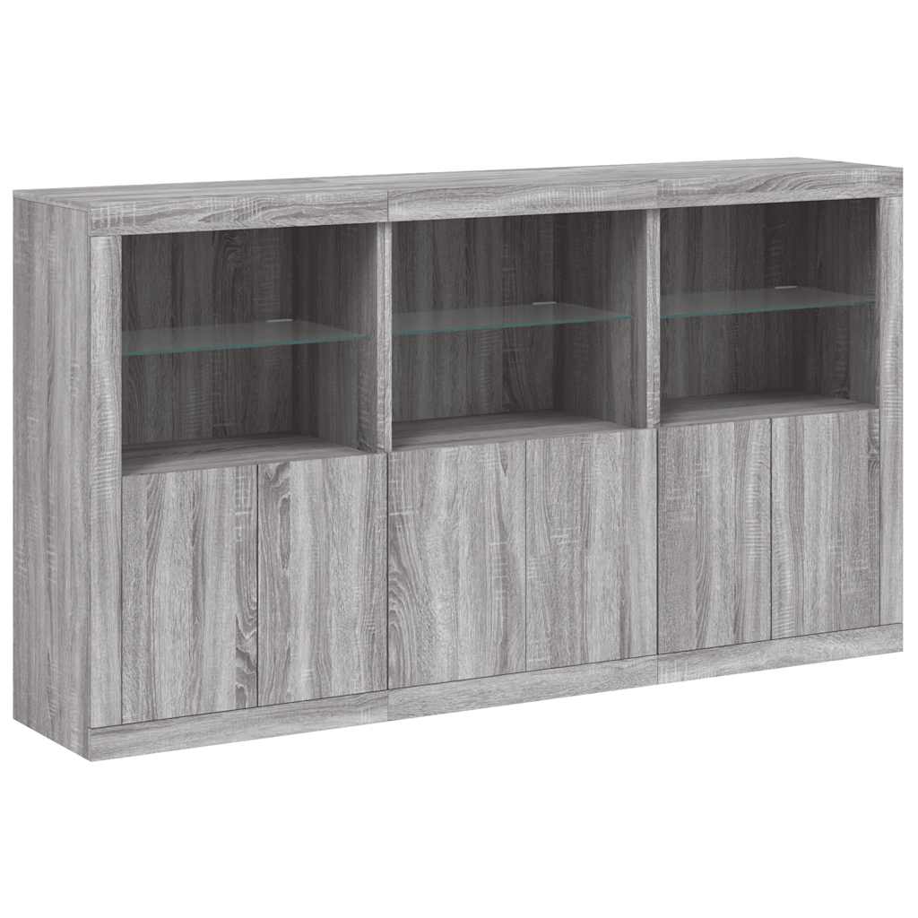 Credenza con Luci LED-Buffet-Armadio da cucina Grigio Sonoma 181,5x37x100 cm 747187