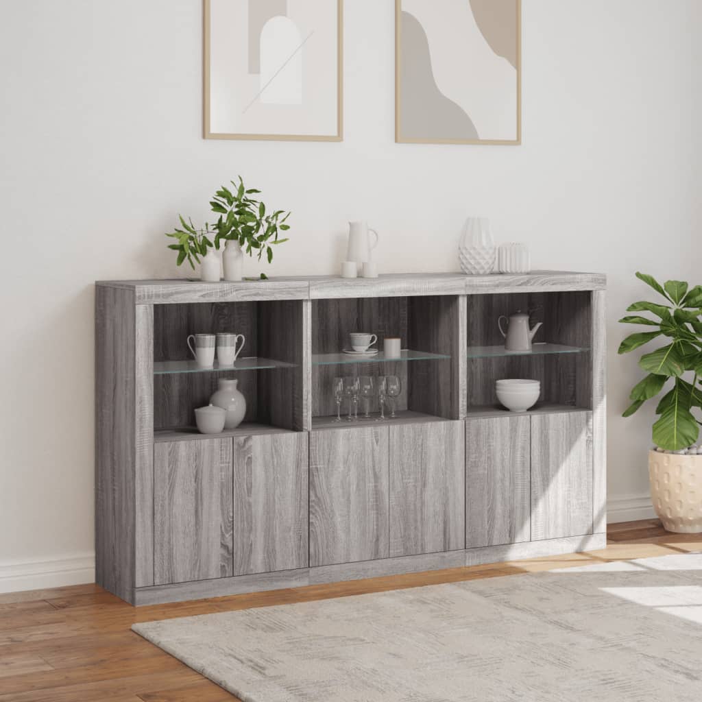 Credenza con Luci LED Grigio Sonoma 181,5x37x100 cm 3209154