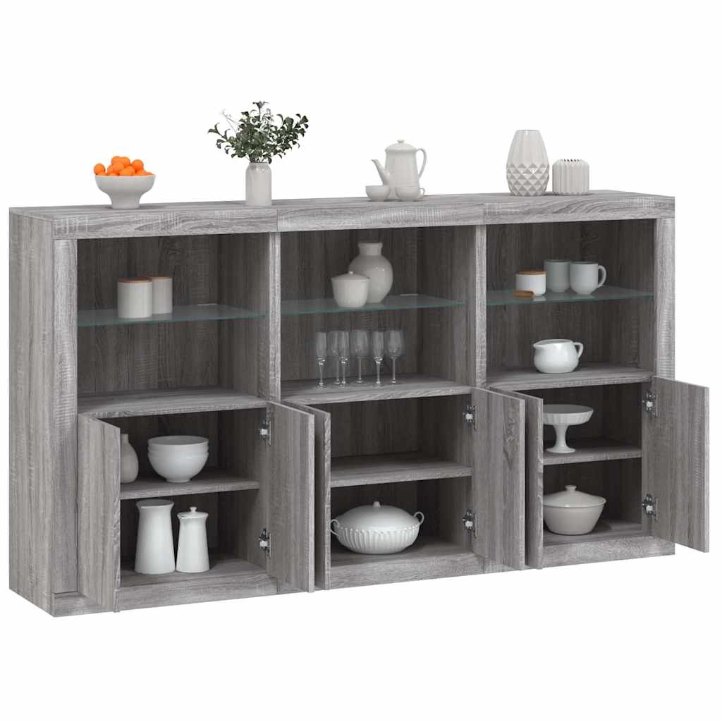 Credenza con Luci LED-Buffet-Armadio da cucina Grigio Sonoma 181,5x37x100 cm 747187