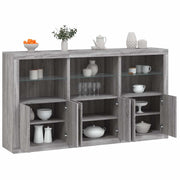 Credenza con Luci LED-Buffet-Armadio da cucina Grigio Sonoma 181,5x37x100 cm 747187