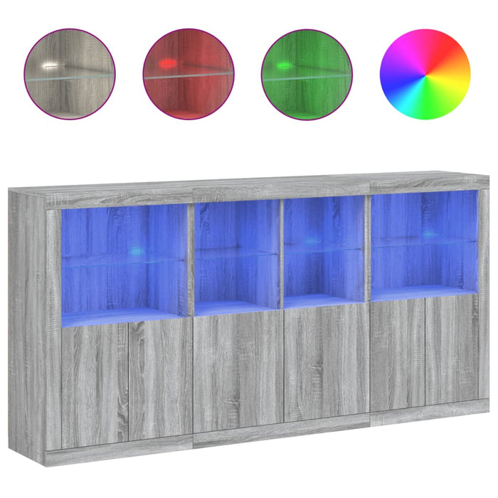 Credenza con Luci LED Grigio Sonoma 202x37x100 cm 3209161