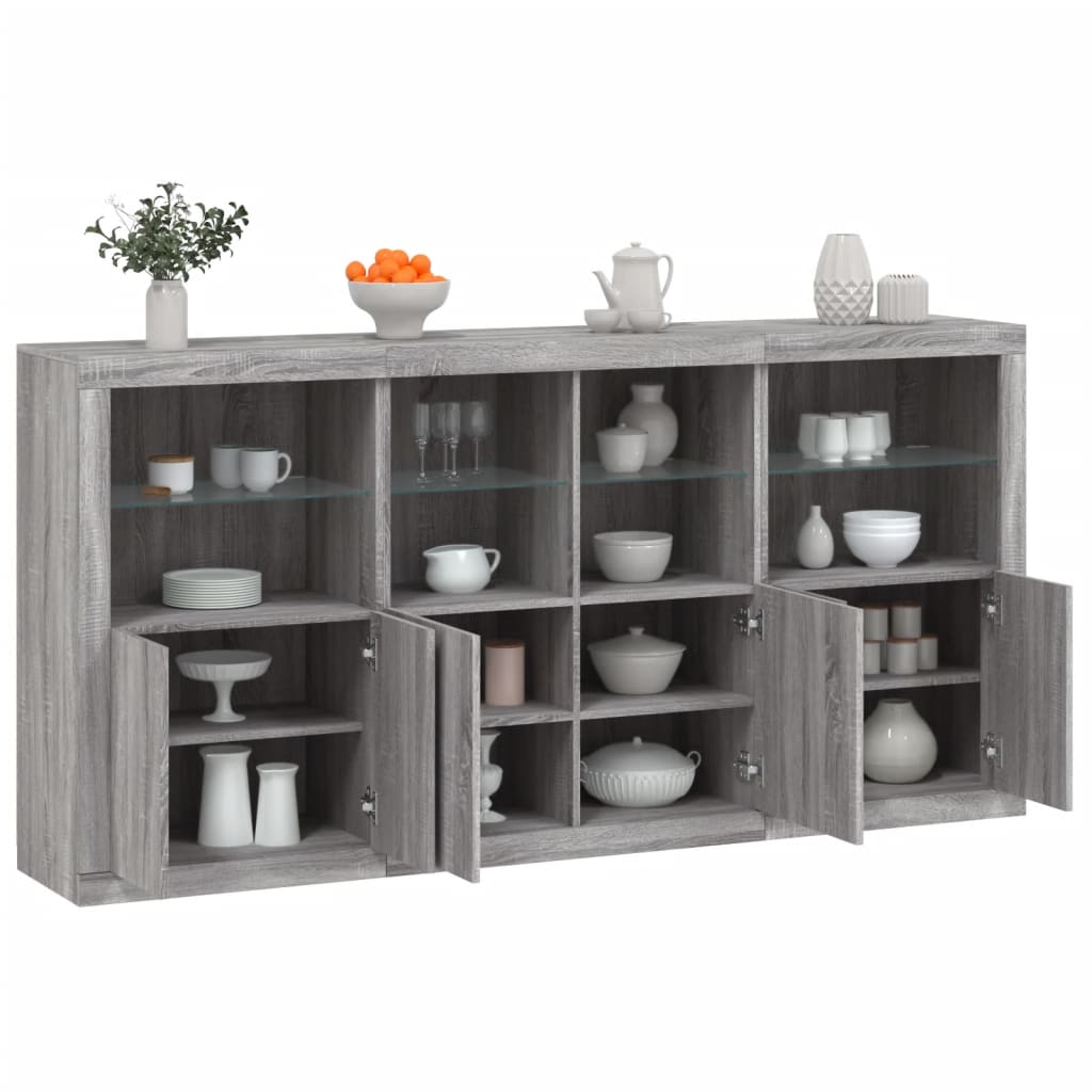 Credenza con Luci LED Grigio Sonoma 202x37x100 cm 3209161