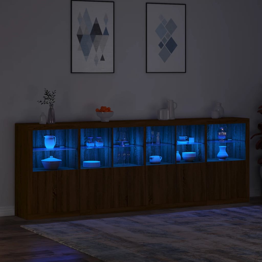 Credenza con Luci LED Rovere Marrone 283x37x100 cm 3209169