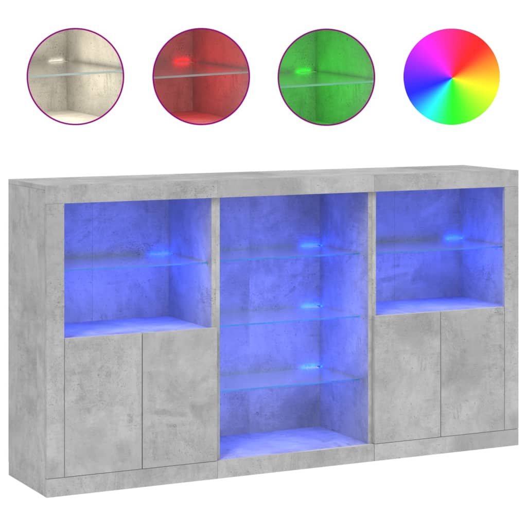 Credenza con Luci LED Grigio Cemento 181,5x37x100 cm 3209180