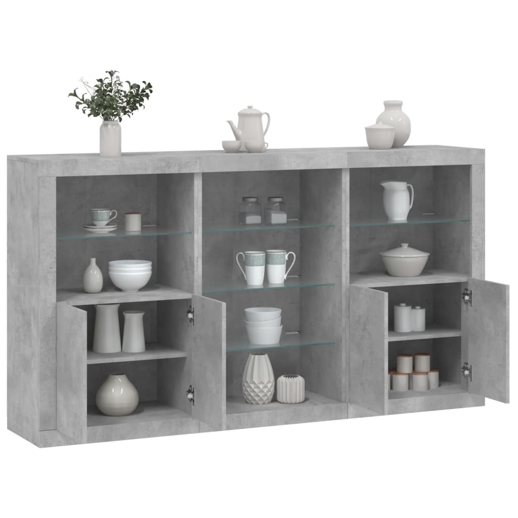 Credenza con Luci LED Grigio Cemento 181,5x37x100 cm 3209180