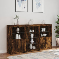 Credenza con Luci LED Rovere Fumo 181,5x37x100 cm 3209181