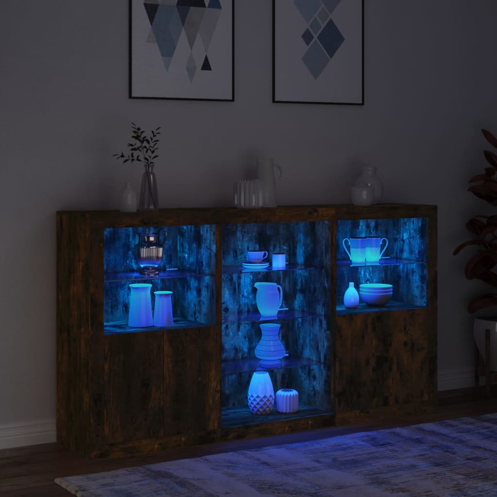 Credenza con Luci LED Rovere Fumo 181,5x37x100 cm 3209181