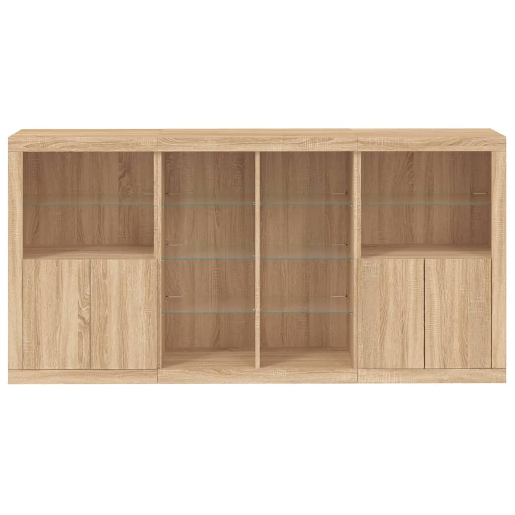 Credenza cassettiera mobile contenitore organizer cucina soggiorno salotto con luci LED sonoma 202 x 37 x 100 cm marrone 02_0029952
