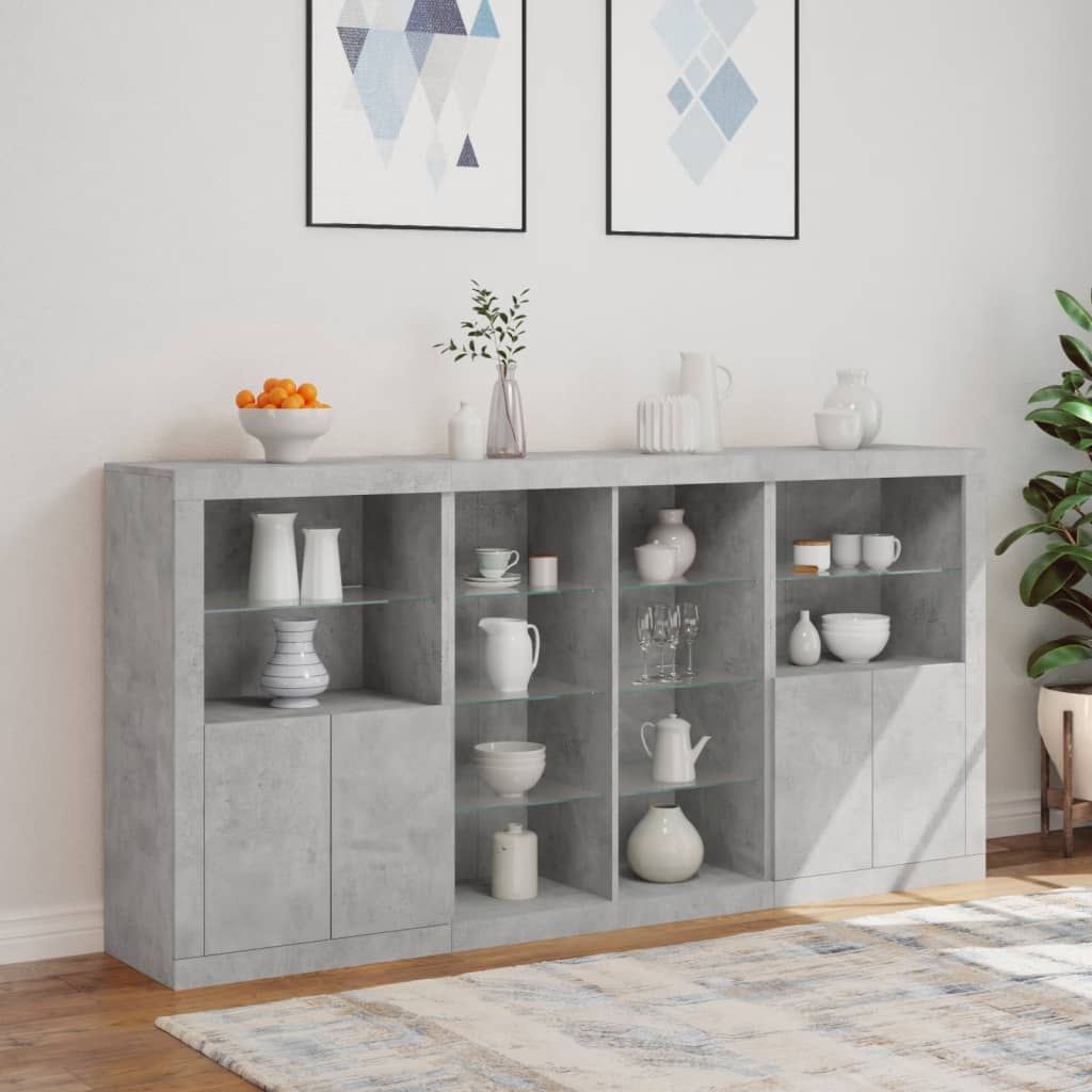 Credenza con Luci LED Grigio Cemento 202x37x100 cm 3209187