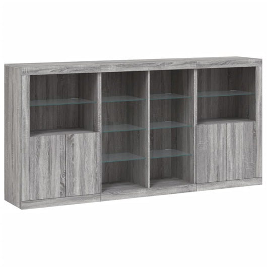 Credenza cassettiera mobile contenitore organizer cucina soggiorno salotto con luci LED sonoma 202 x 37 x 100 cm grigio 02_0030065