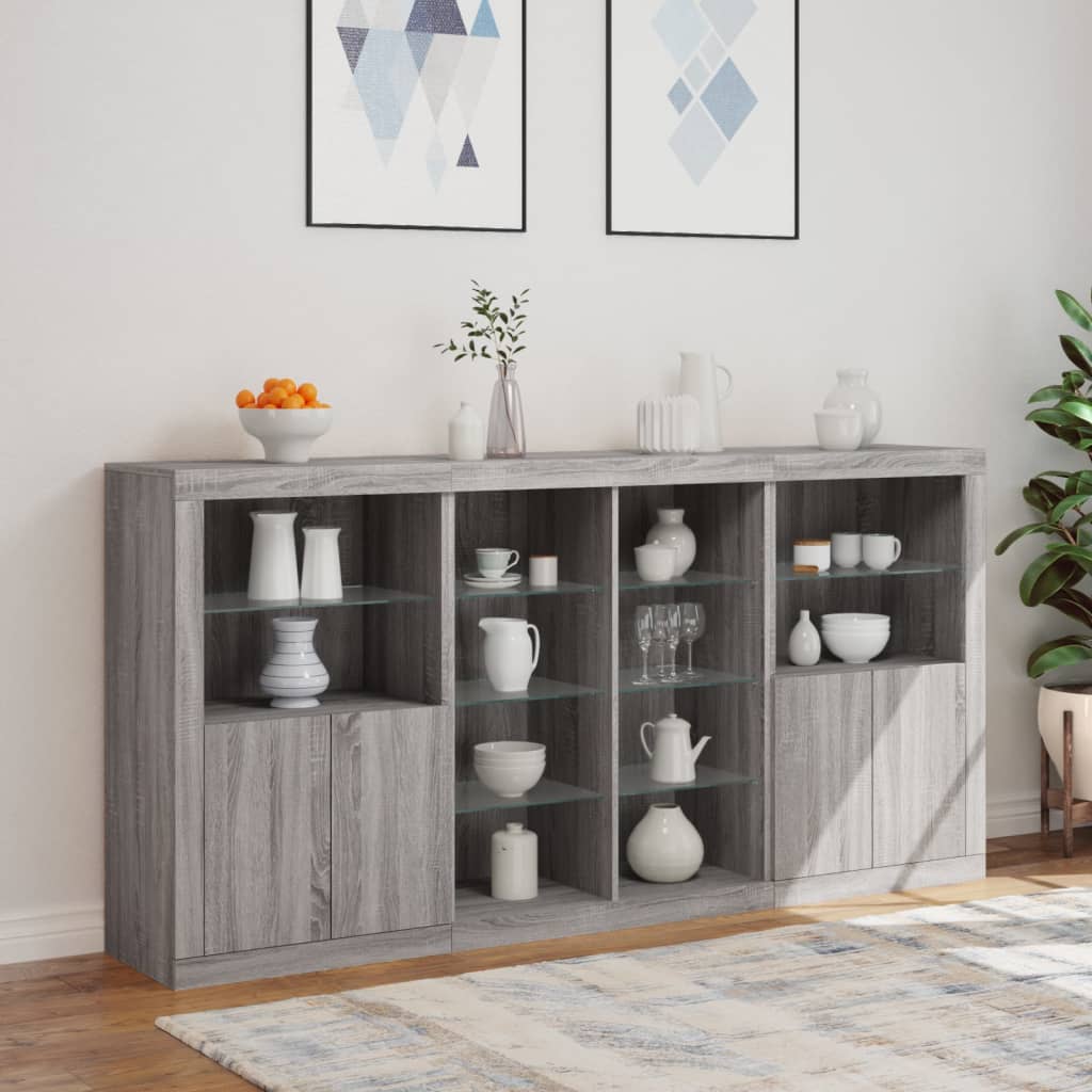 Credenza con Luci LED Grigio Sonoma 202x37x100 cm 3209189