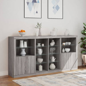 Credenza con Luci LED Grigio Sonoma 202x37x100 cm 3209189
