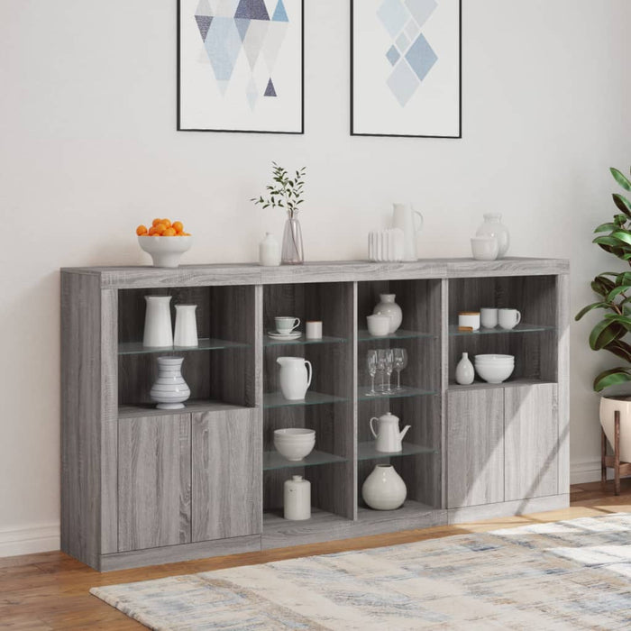 Credenza con Luci LED Grigio Sonoma 202x37x100 cm 3209189