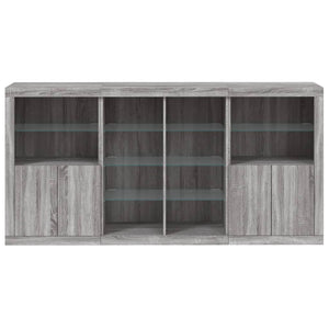 Credenza cassettiera mobile contenitore organizer cucina soggiorno salotto con luci LED sonoma 202 x 37 x 100 cm grigio 02_0030065