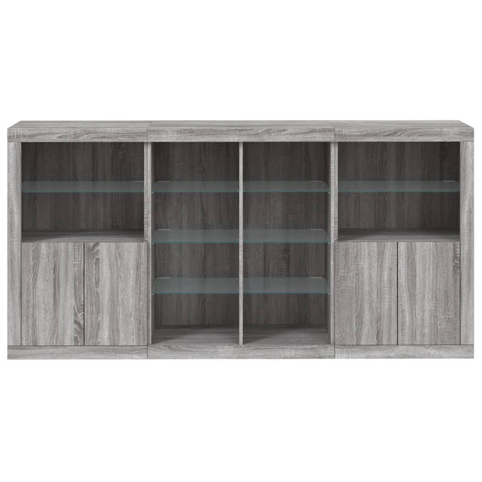 Credenza cassettiera mobile contenitore organizer cucina soggiorno salotto con luci LED sonoma 202 x 37 x 100 cm grigio 02_0030065