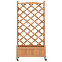 Fioriera con Traliccio e Ruote Marrone Legno Massello di Abete