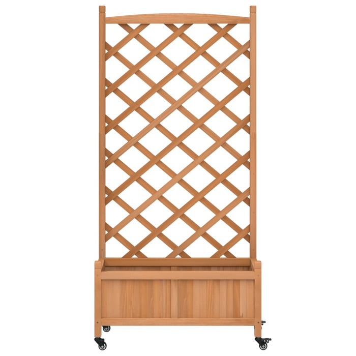 Fioriera con Traliccio e Ruote Marrone Legno Massello di Abete