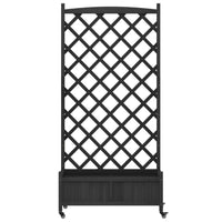 Fioriera con Traliccio e Ruote Nera in Legno Massello di Abete 3207655