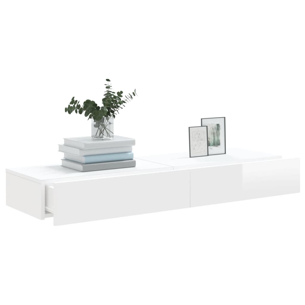 Mobili Porta TV con Luci LED 2pz Bianco Lucido 60x35x15,5 cm 842895