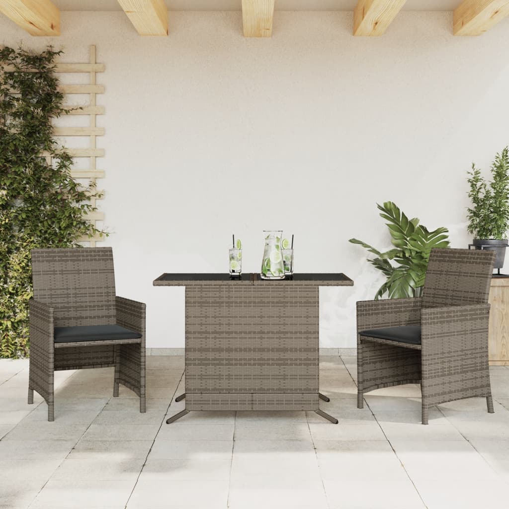 Set da BistrÃ² 3 pz con Cuscini Grigio in Polyrattancod mxl 89630