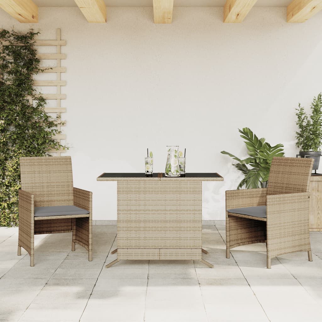 Set da Bistrò 3 pz con Cuscini Beige Misto in Polyrattan 365121