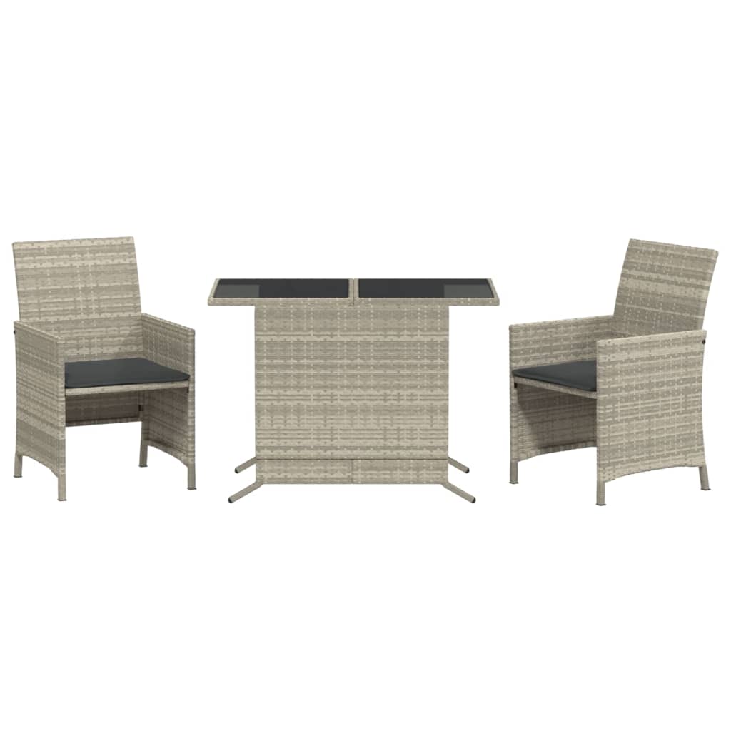 Set da Bistrò 3 pz con Cuscini Grigio Chiaro in Polyrattan 365122