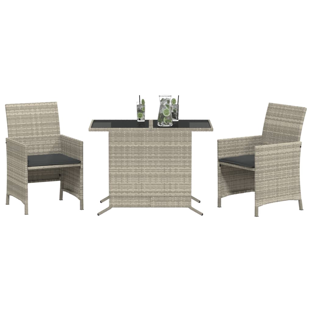 Set da Bistrò 3 pz con Cuscini Grigio Chiaro in Polyrattan 365122