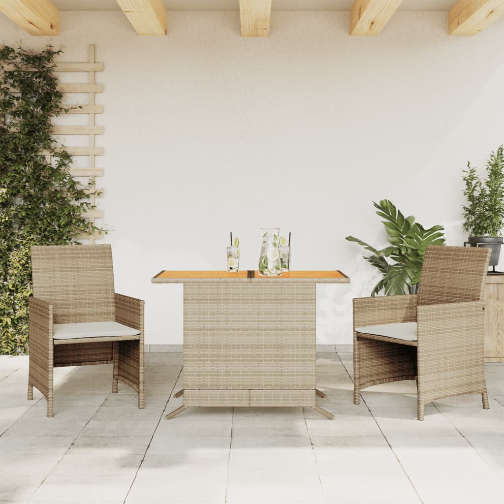 Set da Bistrò 3 pz con Cuscini Beige in Polyrattan 365126