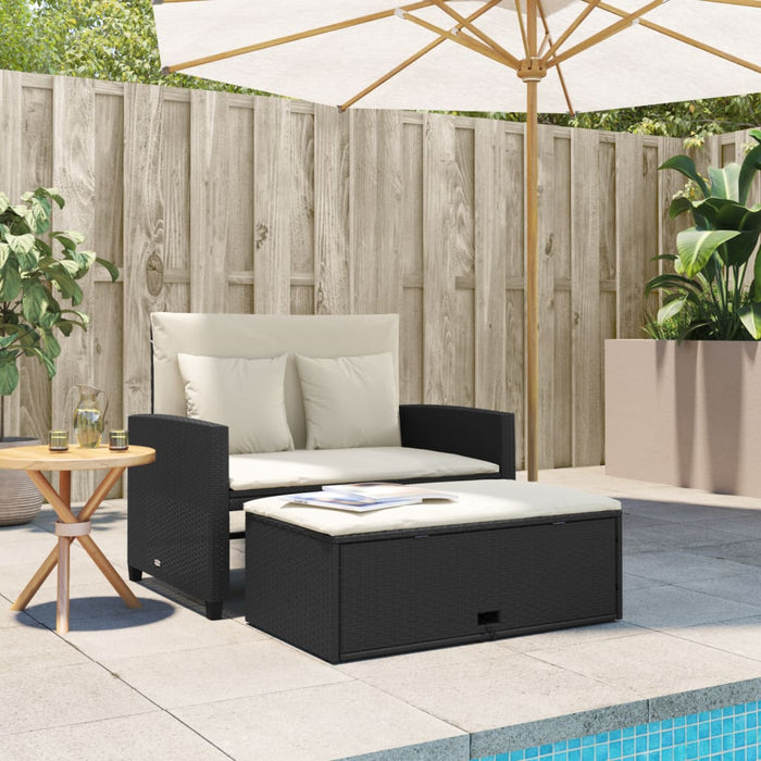 Divano da Giardino con Cuscini a 2 Posti Nero in Polyrattan 365131